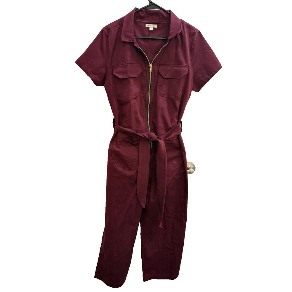 Albion Hamptons Jumpsuit Utility Maroon Womens Canvas Sz Large Workwear Zip L
